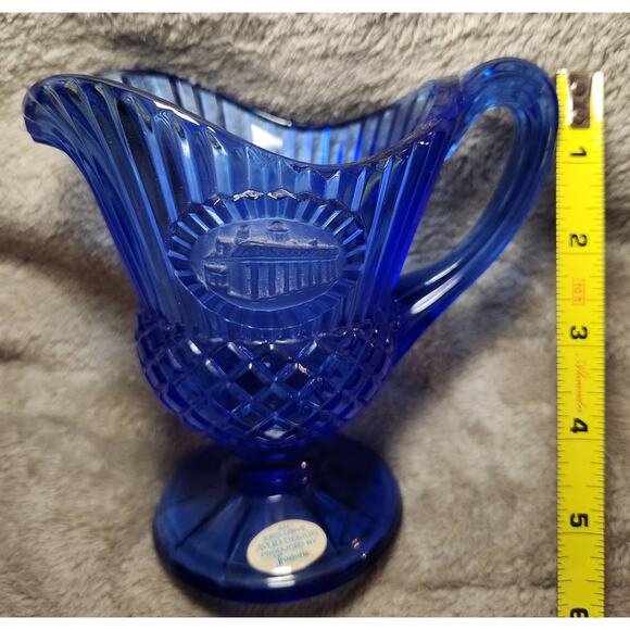 Vintage 1976 Avon Fostoria Blue Glass Commemorative Footed Creamer Pitcher - Picture 6 of 9